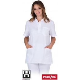 Damska-biała-bluza-ochronna-z-krótkim-rękawem-zakładana-przez-głowę - LIRA-J