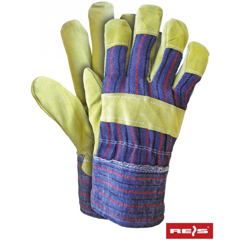 Rękawice -robocze-drelichowe-wzmacniane-żółtą-skórą-bydlęcą-dwoinową - RSC