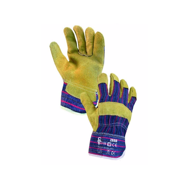 Rękawice-robocze-z-bawełnianego-drelichu-wzmacniane-zółtą-skórą-bydlęcą - ZORO