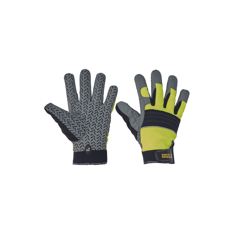 Rękawice-ochronne-wysokiej-widoczności-poliester-spandex-wzmocnione-skórą-syntetyczną-mankiet-na-rzepy-Velcro - OS-1st-GRIP