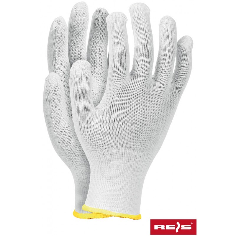 Białe-bawełniane-rękawice-robocze-z-jednostronnym-mikronakropieniem - RMICRONCOT