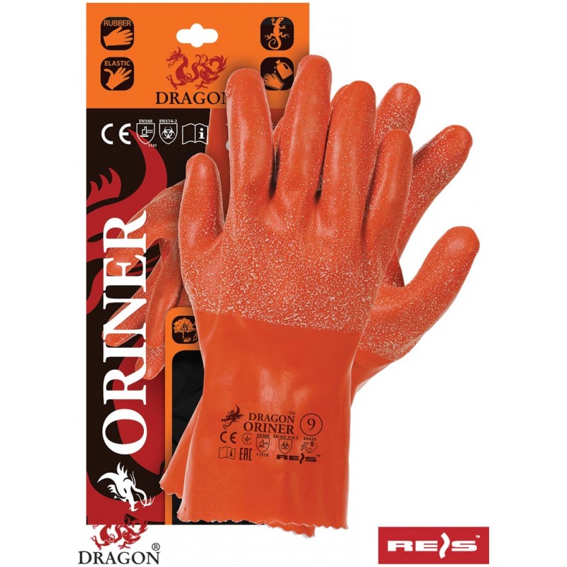 Rękawice-gumowe-ocieplone-wyściółką-bawełnianą - ORINER-pomarańczowy