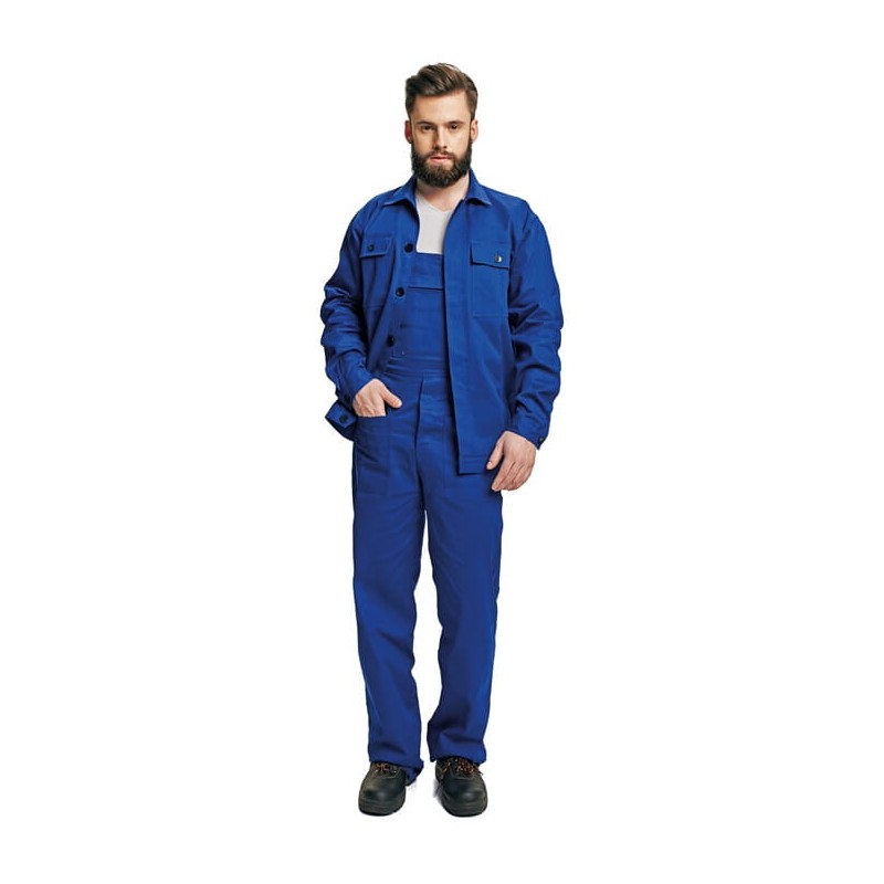 Bawełniany-komplet-roboczy-spodnie-ogrodniczki-i-bluza-na-guziki - FF-RALF-BE-01-005-niebieski