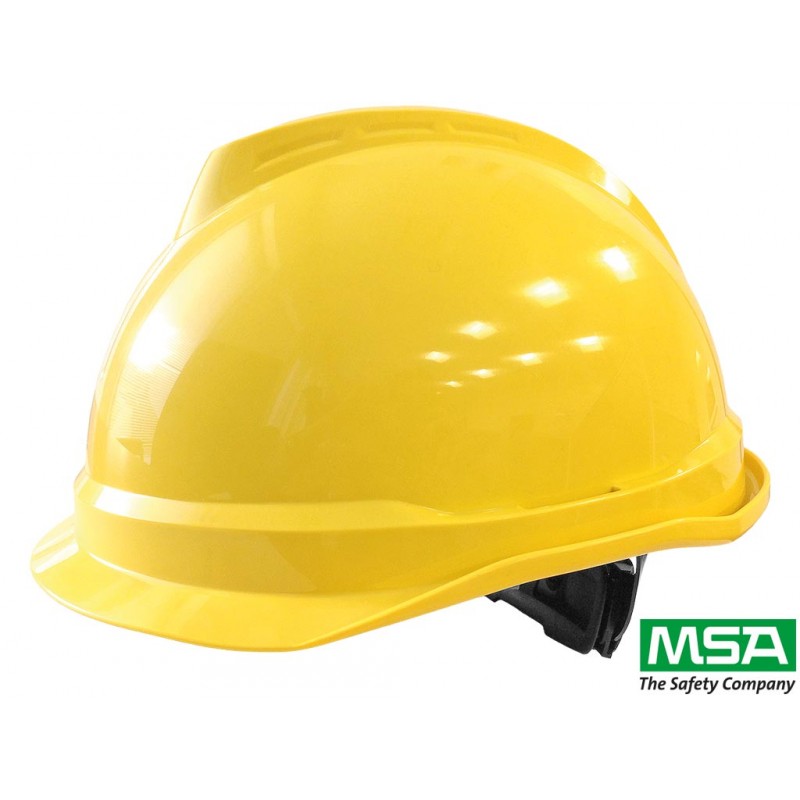 Hełm-ochronny-z-tworzywa-ABS-z-krótkim-daszkiem-i-regulacją-pokrętłem-niewentylowany - MSA-V-GARD-520-żółty