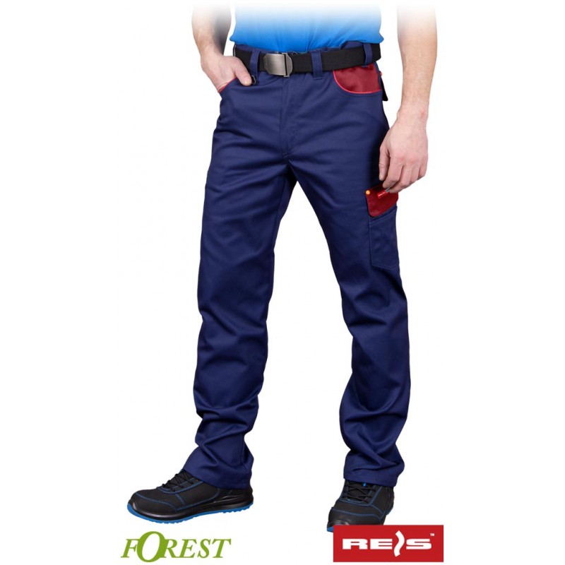 Męskie-spodnie-ochronne-do-pasa-poliestrowo-bawełniane - SPF-FOREST-granatowo-ciemnoczerwony