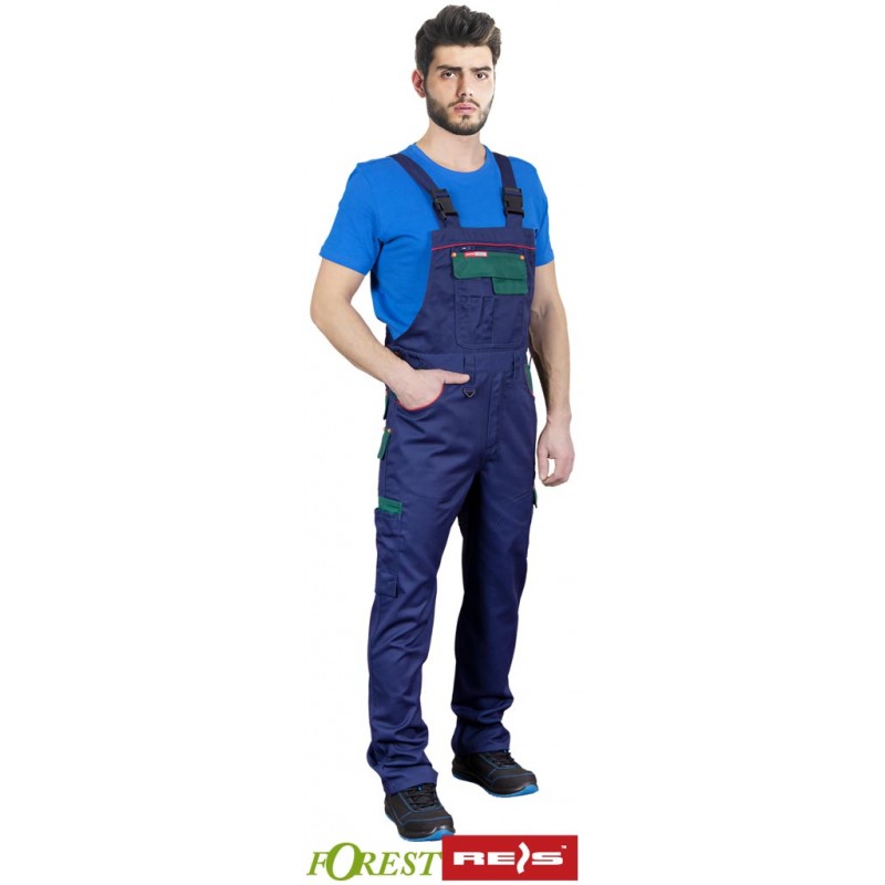 Męskie-spodnie-ochronne-ogrodniczki-wykonane-z-tkaniny-poliestrowo-bawełnianej - SF-FOREST-granatowo-zielony