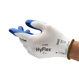 Rękawice-ochronne-wykonane-z-białej-dzianiny-nylonowej-powlekane-niebieskim-nitrylem - ANSELL-HYFLEX® 11-900