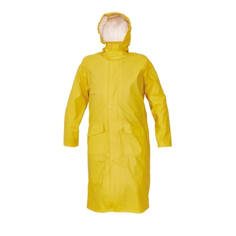 Nieprzemakalny-płaszcz-ochronny-wykonany-z-miękkiej-tkaniny-poliestrowej-powlekanej-poliuretanem - SIRET-żółty