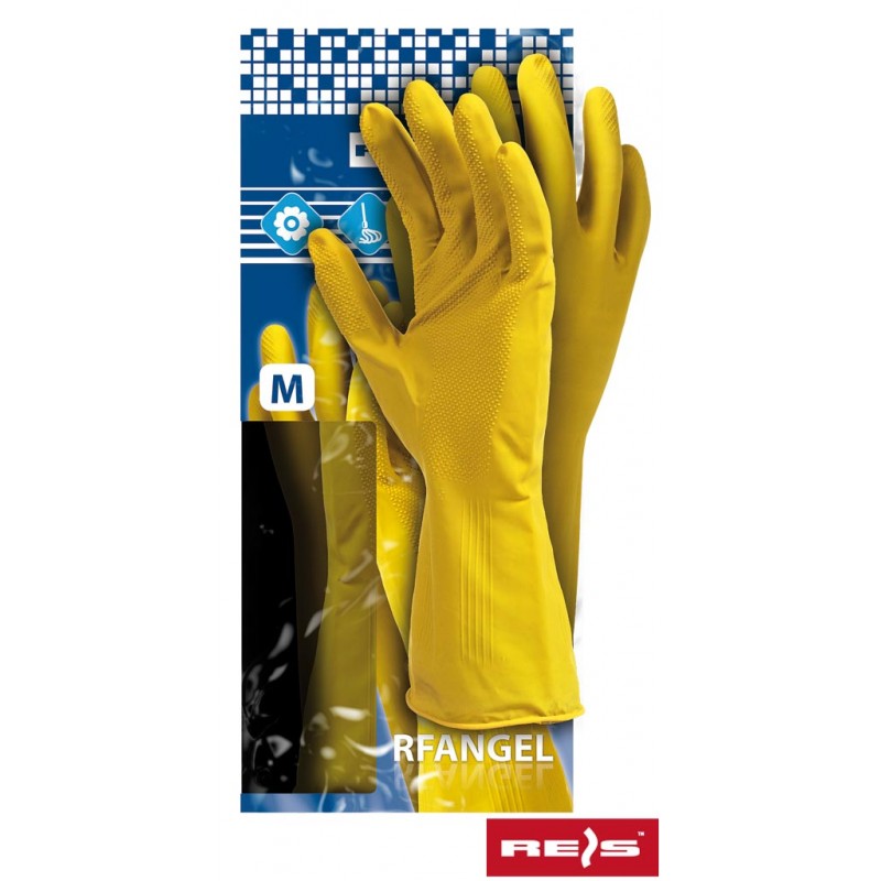 Rękawice-robocze-gospodarcze-wykonane-z-lateksu-flokowane-wewnątrz-pyłem-bawełnianym-bawełnianym - RF-żółte