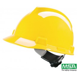 Kask-przemysłowy-bez-otworów-wentylacyjnych-tworzywo-HDPE-więźba-tekstylna-z-regulacją-pokrętłem - MSA-V-GARD-żółty