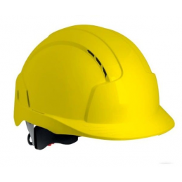 Kask-ochronny-otwory-wentylacyjne-tworzywo-ABS-więźba-tekstylna-regulowana-pokrętłem - JSP-EVOLITE-WRH-VNT-żółty