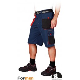 Krótkie-spodnie-robocze-poliestrowo-bawełniane-z-dużą-ilością-kieszeni - LH-FMN-TS-granatowo-czarno-czerwone