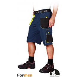 Krótkie-spodnie-robocze-poliestrowo-bawełniane-z-dużą-ilością-kieszeni - LH-FMN-TS-granatowo-czarno-żółte