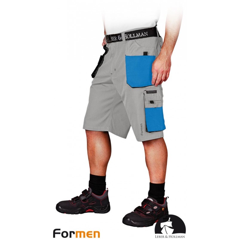 Krótkie-spodnie-robocze-poliestrowo-bawełniane-z-dużą-ilością-kieszeni - LH-FMN-TS-jasnoszaro-niebiesko-czarne