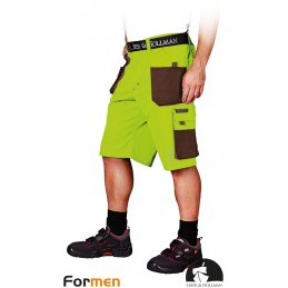 Krótkie-spodnie-robocze-poliestrowo-bawełniane-z-dużą-ilością-kieszeni - LH-FMN-TS-limonkowo-brązowe