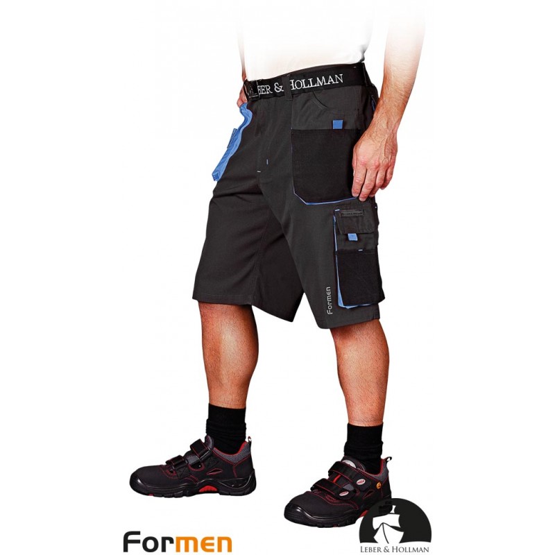 Krótkie-spodnie-robocze-poliestrowo-bawełniane-z-dużą-ilością-kieszeni - LH-FMN-TS-stalowo-czarno-niebieskie
