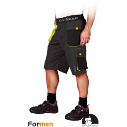 Krótkie-spodnie-robocze-poliestrowo-bawełniane-z-dużą-ilością-kieszeni - LH-FMN-TS-stalowo-czarno-żółte