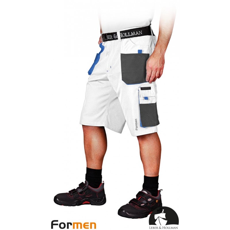 Krótkie-spodnie-robocze-poliestrowo-bawełniane-z-dużą-ilością-kieszeni - LH-FMN-TS-biało-szaro-niebieskie