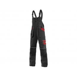 Spodnie-męskie-typu-ogrodniczki-duża-ilość-kieszeni-z-tyłu-gumka-ściągająca - CXS-ORION-KRYSTOF-czarno-czerwone