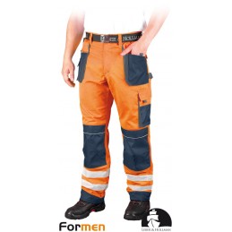 Spodnie-o-intensywnej-widzialności-z-pasami-odblaskowymi-i-dużą-ilością-kieszeni - LH-FMNX-T-pomarańczowo-granatowo-szare
