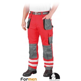 Spodnie-o-intensywnej-widzialności-z-pasami-odblaskowymi-i-dużą-ilością-kieszeni - LH-FMNX-T-czerwono-stalowo-czarne
