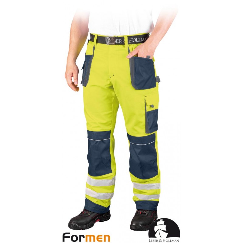 Solidne-spodnie-o-intensywnej-widzialności-z-pasami-odblaskowymi-i-dużą-ilością-kieszeni - LH-FMNX-T-żółto-granatowo-sza
