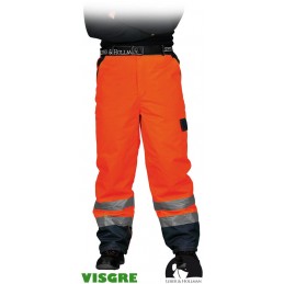Spodnie-ochronne-ocieplane-z-fluorescencyjnej-tkaniny-z-pasami-odblaskowymi-wodoodporne - LH-VIBETRO-czerwono-granatowe