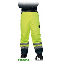 Spodnie-ochronne-ocieplane-z-fluorescencyjnej-tkaniny-z-pasami-odblaskowymi-wodoodporne - LH-VIBETRO-żółto-granatowe