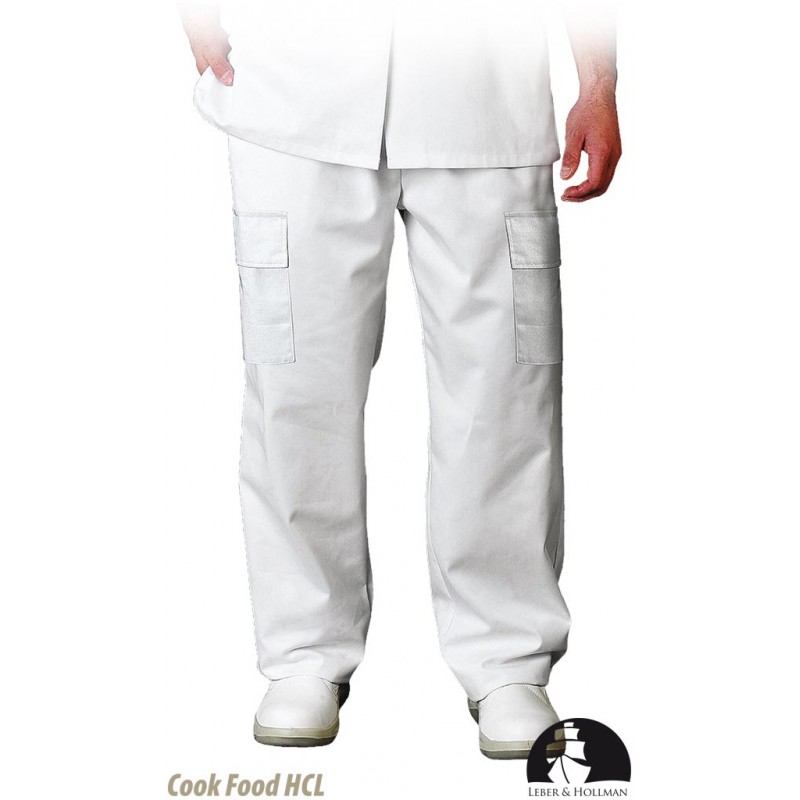 Męskie-białe-spodnie-robocze-do-pasa-zapinane-na-guziki-kieszenie-zewnętrzne-gumka-w-pasie - LH-HCL_TRO