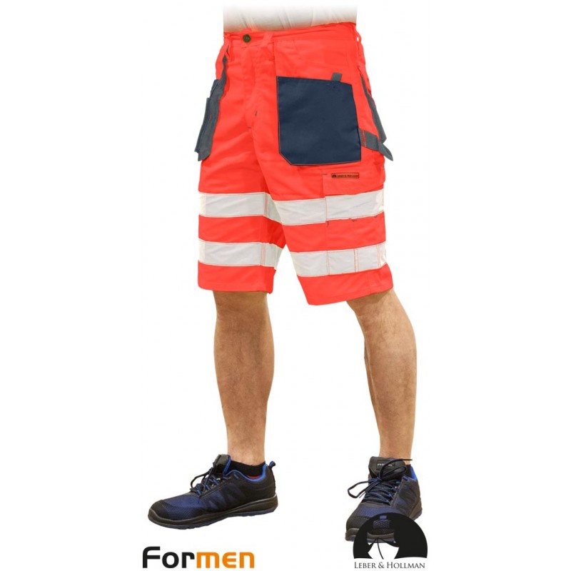 Krótkie-spodnie-robocze-ostrzegawcze-z-pasami-odblaskowymi - LH-FMNX-TS-czerwono-granatowo-szary