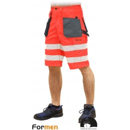 Krótkie-spodnie-robocze-ostrzegawcze-z-pasami-odblaskowymi - LH-FMNX-TS-czerwono-stalowo-czarny
