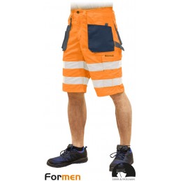 Krótkie-spodnie-robocze-ostrzegawcze-z-pasami-odblaskowymi - LH-FMNX-TS-pomarańczowo-granatowo-szary