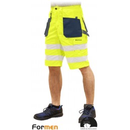 Krótkie-spodnie-robocze-ostrzegawcze-z-pasami-odblaskowymi - LH-FMNX-TS-żółto-granatowo-szary