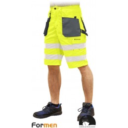 Krótkie-spodnie-robocze-ostrzegawcze-z-pasami-odblaskowymi - LH-FMNX-TS-żółto-stalowo-czarny
