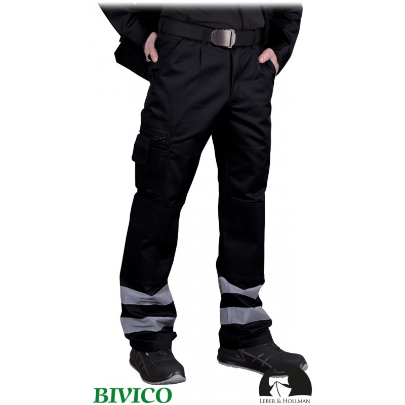 Męskie-spodnie-robocze-poliestrowo-bawełniane-z-dwoma-pasami-odblaskowymi - LH-VOBSTER_X-czarne