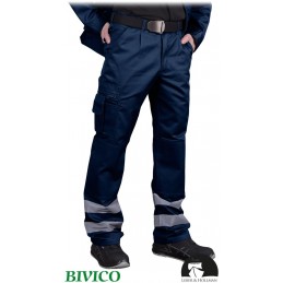 Męskie-spodnie-robocze-poliestrowo-bawełniane-z-dwoma-pasami-odblaskowymi - LH-VOBSTER_X-granatowe