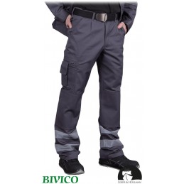 Męskie-spodnie-robocze-poliestrowo-bawełniane-z-dwoma-pasami-odblaskowymi - LH-VOBSTER_X-szare