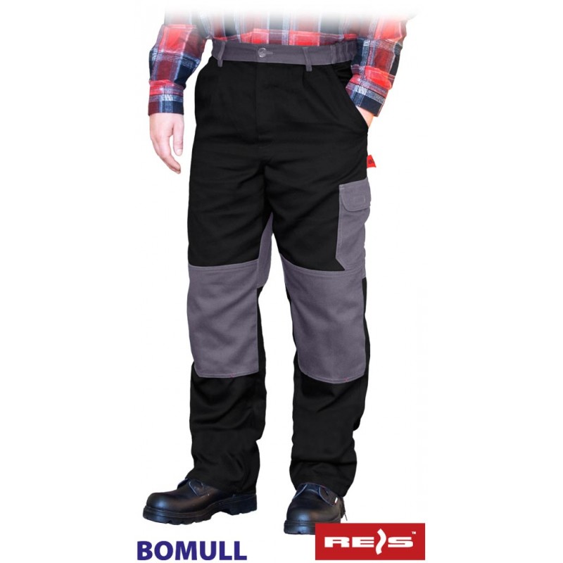 Bawełniane-spodnie-robocze-do-pasa-z-dużą-ilością-kieszeni - BOMULL-T-czarno-szare