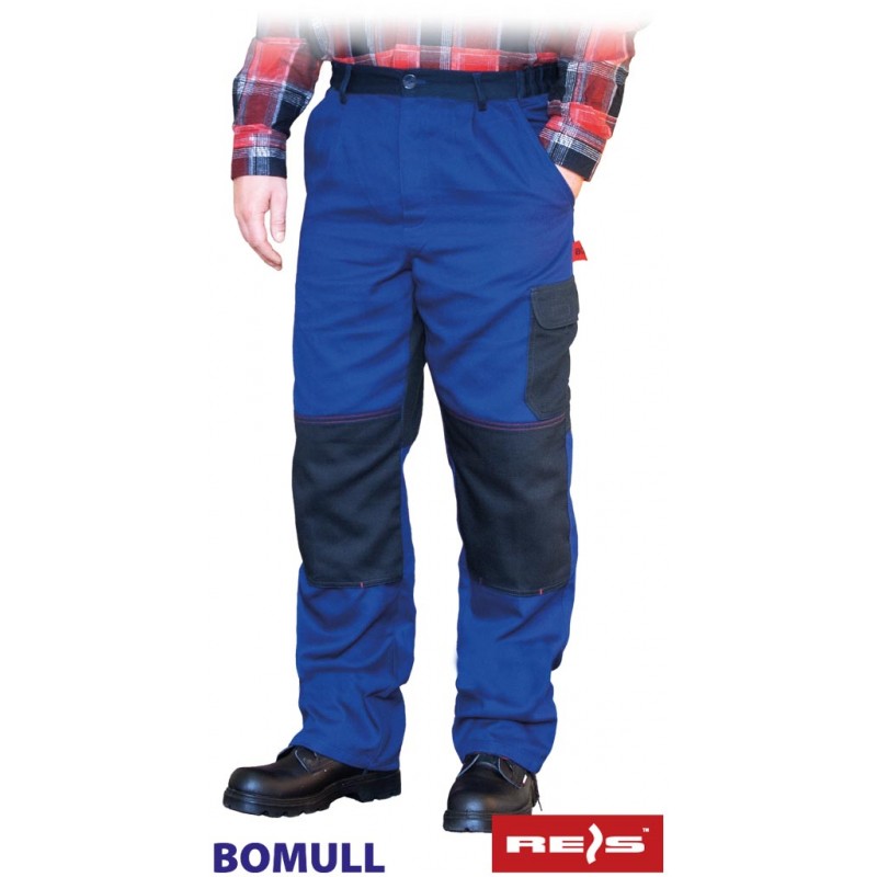 Bawełniane-spodnie-robocze-do-pasa-z-dużą-ilością-kieszeni - BOMULL-T-niebiesko-granatowe