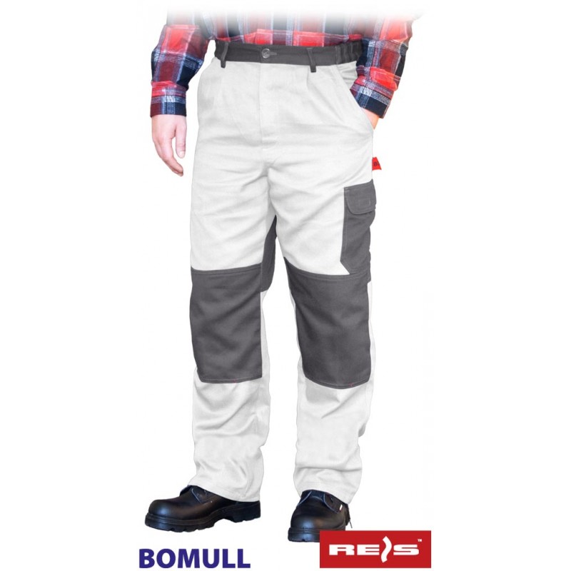 Bawełniane-spodnie-robocze-do-pasa-z-dużą-ilością-kieszeni - BOMULL-T-biało-szare