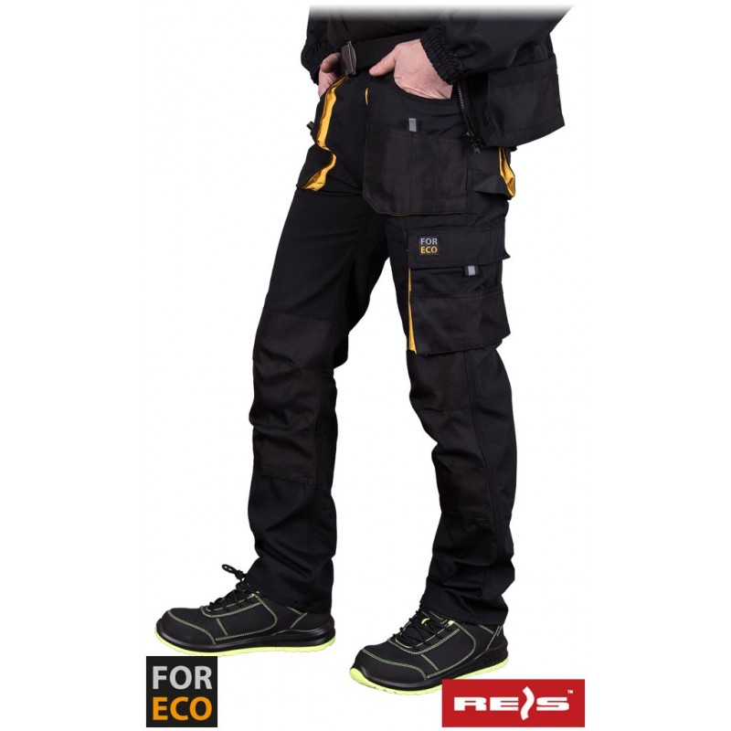 Spodnie-robocze-do-pasa-poliestrowo-bawełniane-z-dużą-ilością-kieszeni - FORECO-T-czarno-żółty