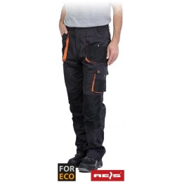 Spodnie-robocze-do-pasa-poliestrowo-bawełniane-z-dużą-ilością-kieszeni - FORECO-T-stalowo-czarno-pomarańczowy