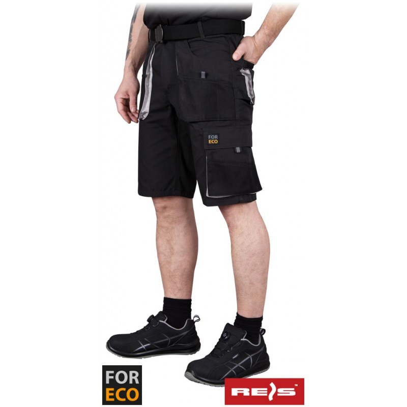 Krótkie-spodnie-robocze-poliestrowo-bawełniane-funkcjonalne-kieszenie-guma-ściągająca-po-bokach - FORECO-TS-czarno-jasnosza