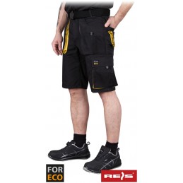 Krótkie-spodnie-robocze-poliestrowo-bawełniane-funkcjonalne-kieszenie-guma-ściągająca-po-bokach - FORECO-TS-czarno-żółty