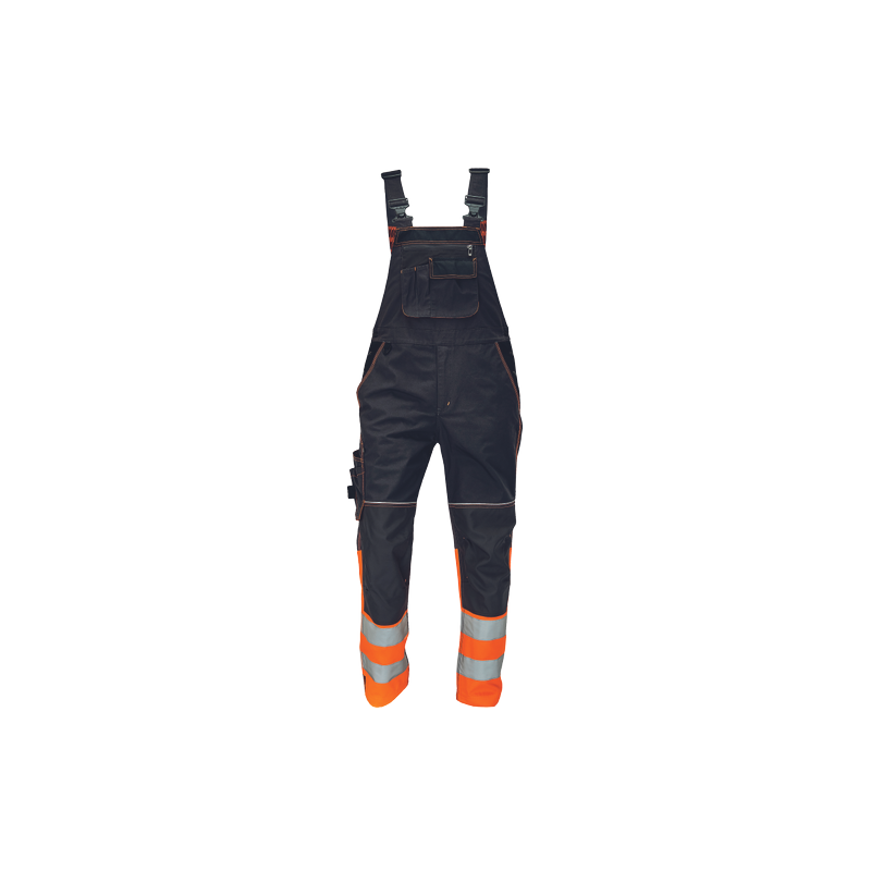 Męskie-spodnie-robocze-ogrodniczki-z-odblaskowym-kontrastowym-dołem-nogawek - KNOXFIELD-HV-REFLEX-DW275-antracyt-pomarańczowy