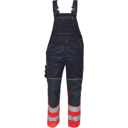 Męskie-spodnie-robocze-ogrodniczki-z-odblaskowym-kontrastowym-dołem-nogawek - KNOXFIELD-HV-REFLEX-DW275-antracyt-czerwony