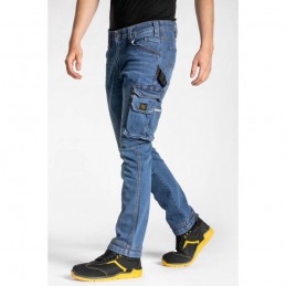 Męskie-jeansowe-solidne-spodnie-robocze-bawełniane-w-modnym-fasonie-z-licznymi-kieszeniami - RICA-LEWIS-JOB