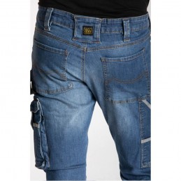 Męskie-jeansowe-solidne-spodnie-robocze-bawełniane-w-modnym-fasonie-z-licznymi-kieszeniami - RICA-LEWIS-JOB