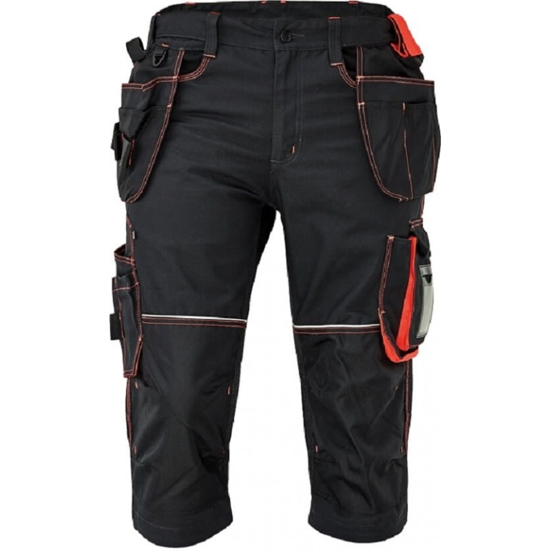 Męskie-spodnie-robocze-3/4-z-elastyczną-talią-i-dużą-ilością-wielofunkcyjnych-kieszeni - KNOXFIELD-320-3/4-antracyt-czerw