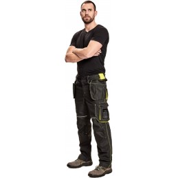 Męskie-spodnie-robocze-z-elastyczną-talią-oraz-dużą-ilością-wielofunkcyjnych-kieszeni - KNOXFIELD-320-antracyt-żółty